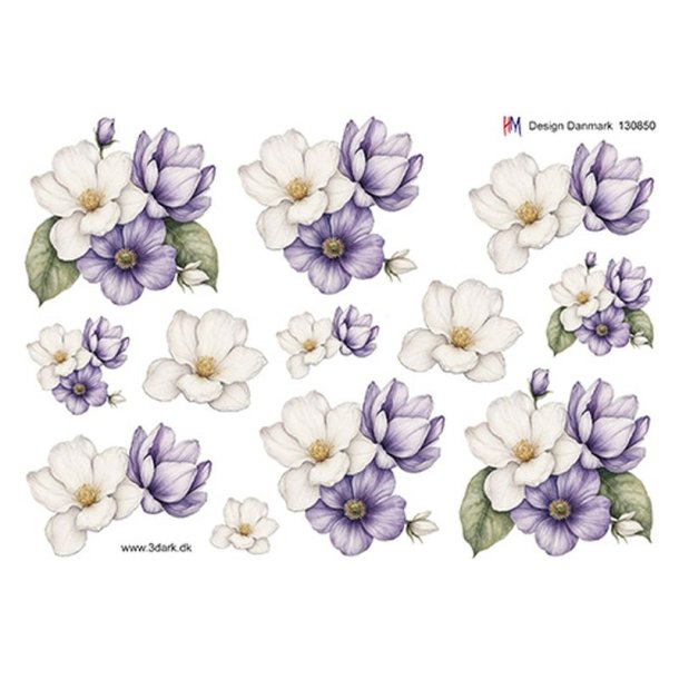 3D Bl� og hvide blomster
