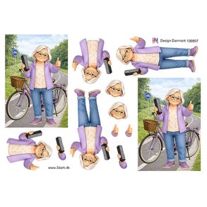 3D �ldre dame p� cykel