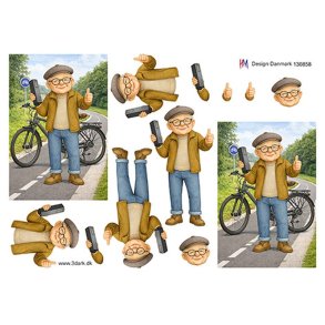3D �ldre mand p� cykel