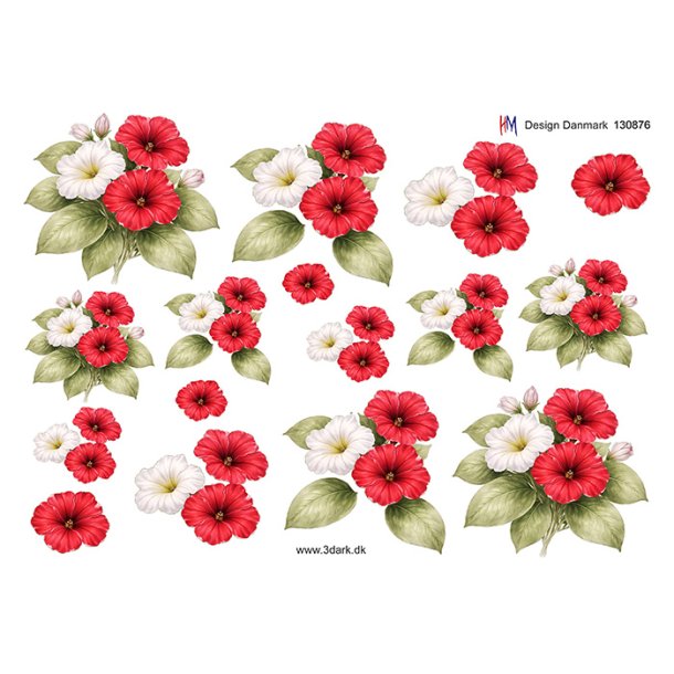 3D R�de og hvide petuniaer