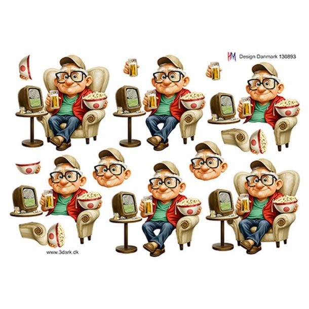 3D �ldre mand i stol