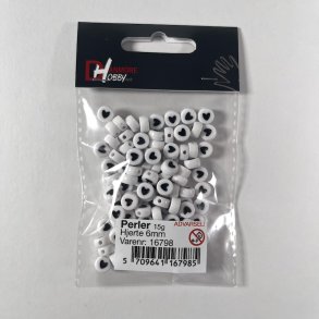 Plastperler med hjerter sorthvid ca 15g