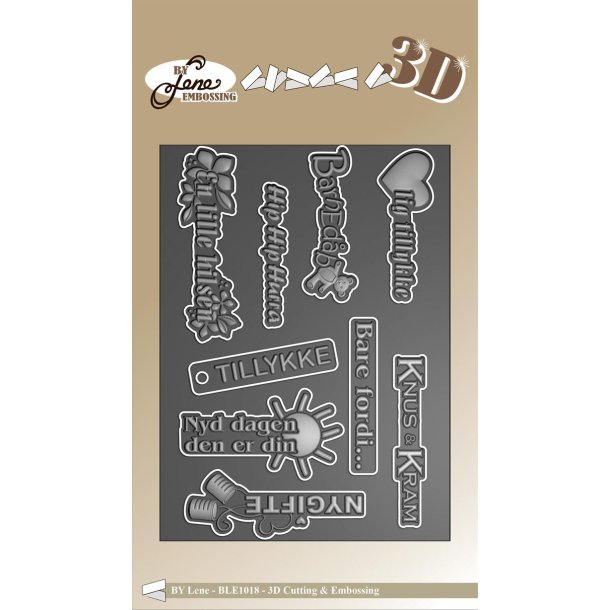 By Lene Cutting og embossing folder Danske tekster