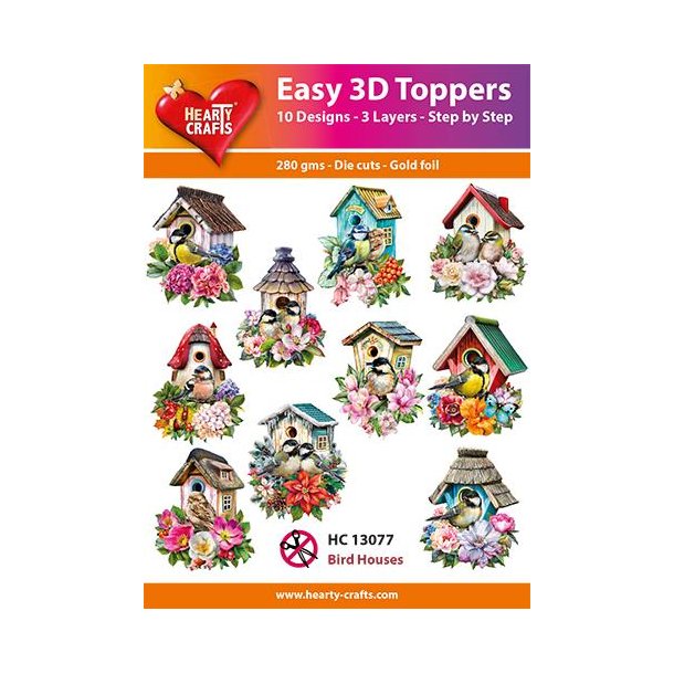 Easy 3D Toppers Bird Houses 10 udstandsede motiver med glimmer
