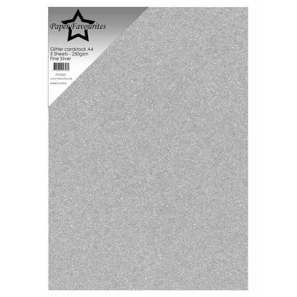 Paper Favourites Glitter karton Fine Silver A4 5stk 250g
