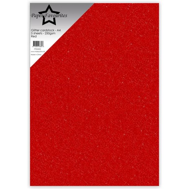 Paper Favourites Glitter karton Red A4 5stk 250g