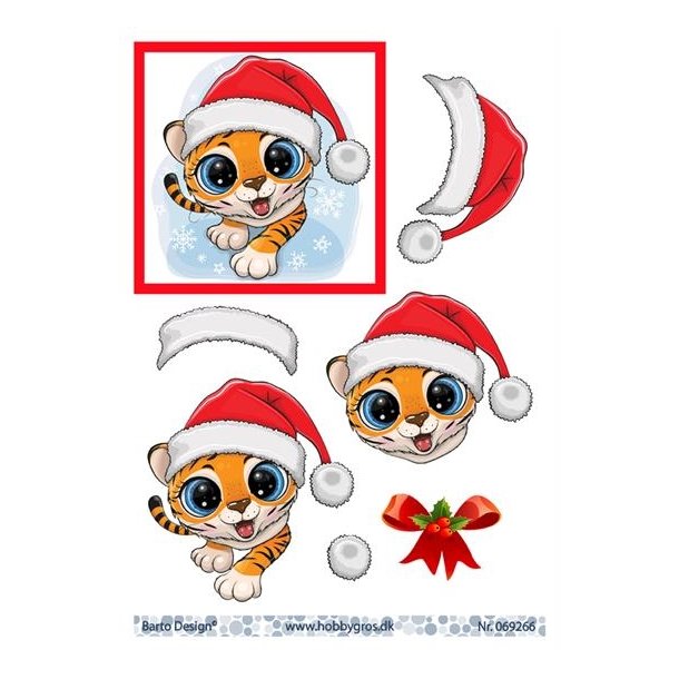 3D Barto Design Lille tiger med nissehue