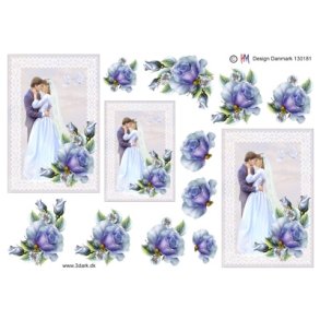 3D Brudepar med bl� blomster