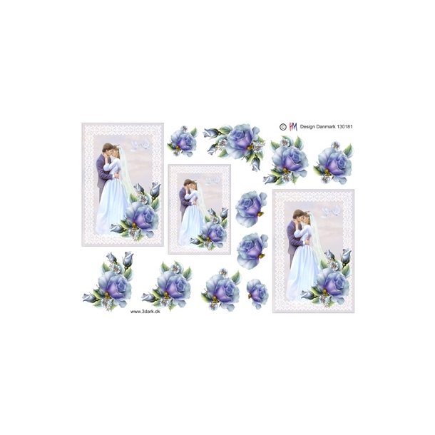 3D Brudepar med bl� blomster