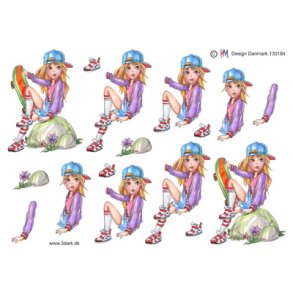 3D Teenagerpige med skateboard