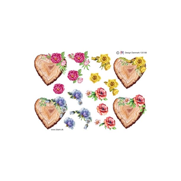 3D Tr�hjerter og blomster