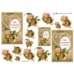 3D Guldblomster med perlehjerte
