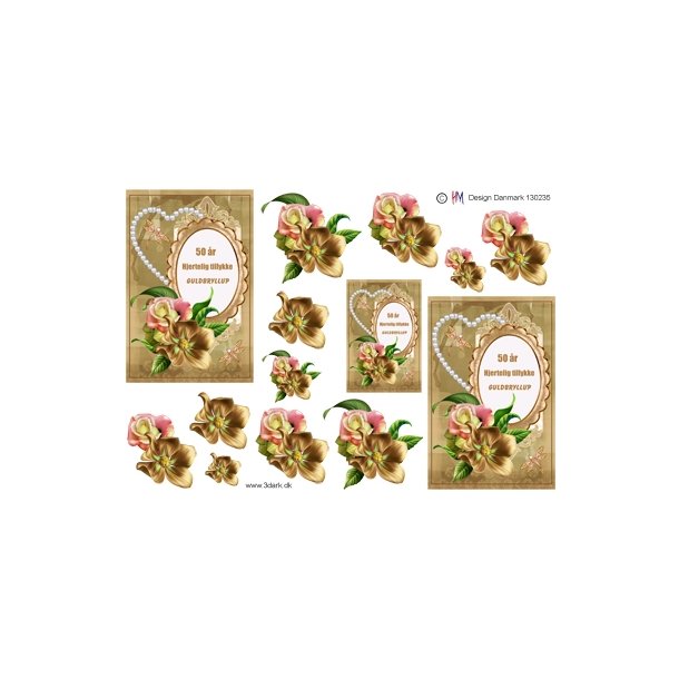 3D Guldblomster med perlehjerte