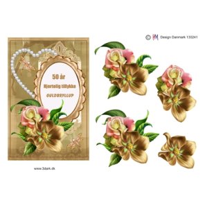 3D Guldblomster med perlehjerte A5