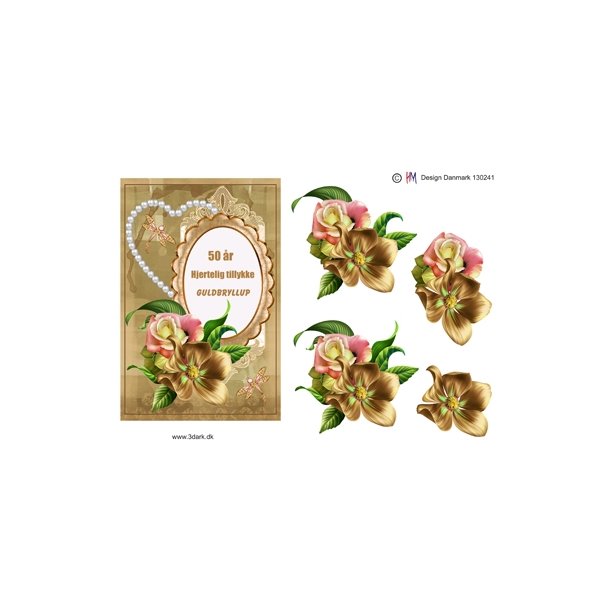 3D Guldblomster med perlehjerte A5