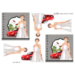 3D  Konfirmandpige med r�d bil