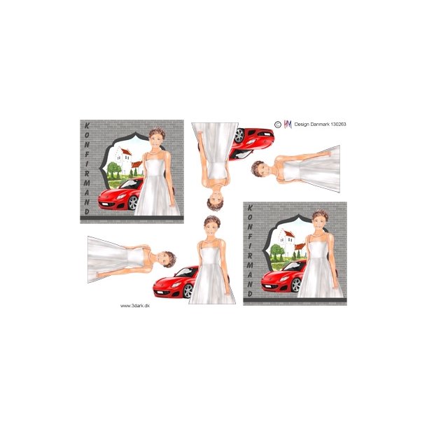 3D  Konfirmandpige med r�d bil