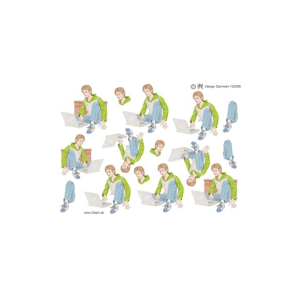 3D  Teenagerdreng med PC