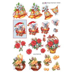  3D Sm� julemotiver med lys, klokker, mus og kurv