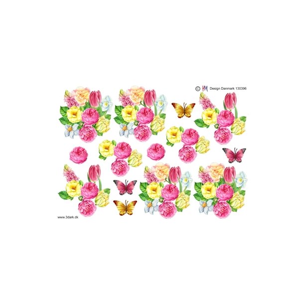  3D Blomster med sommerfugl
