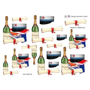  3D Bl� stuedenterhue med champagneflaske