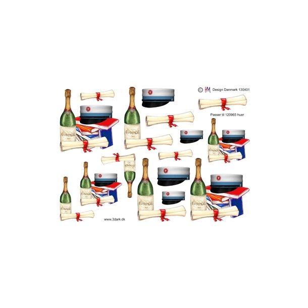  3D Bl� stuedenterhue med champagneflaske