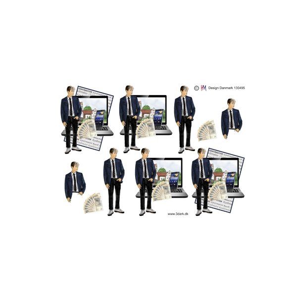  3D Dreng med PC og penge
