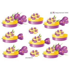  3D �ske med blomster i gul og lilla