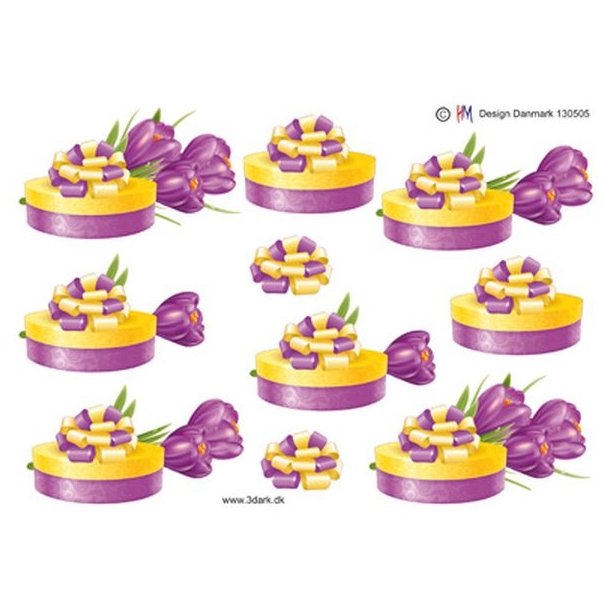  3D �ske med blomster i gul og lilla