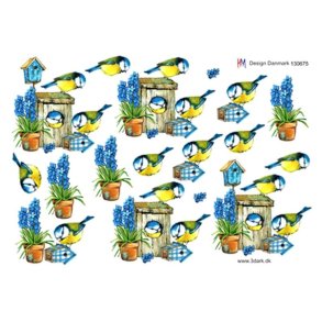 3D Sm� fugle og bl� blomster