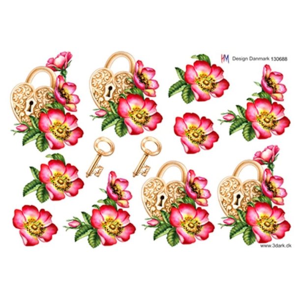 3D Hjertel�s og blomster