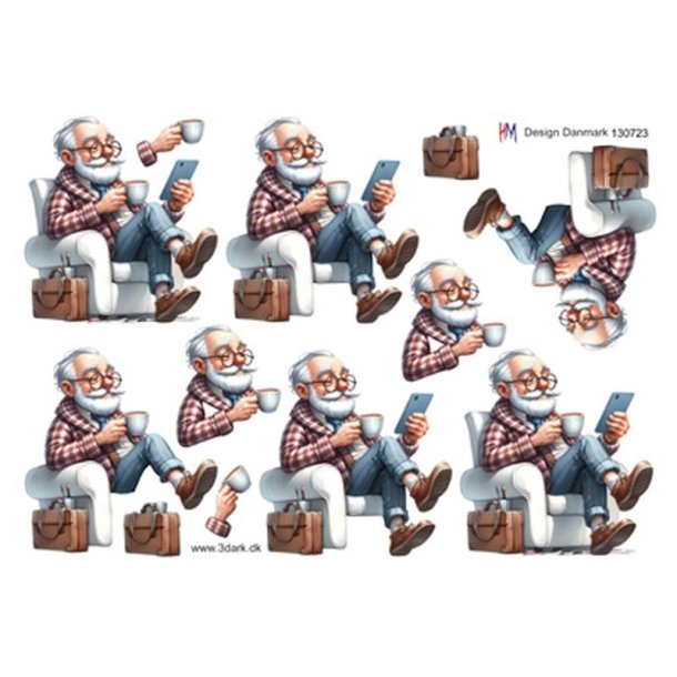 3D �ldre mand med kaffe