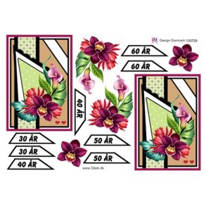 3D R�de blomster med �rstal 30-60 �r