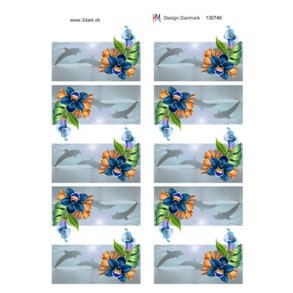 3D Bordkort med bl� blomster