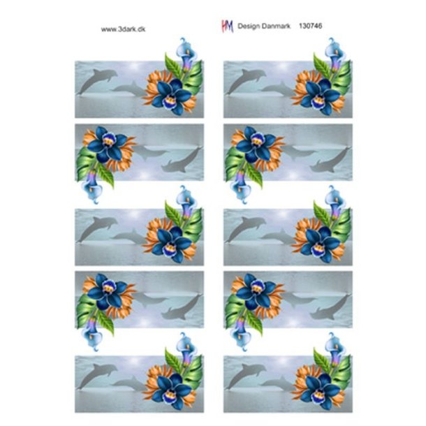 3D Bordkort med bl� blomster