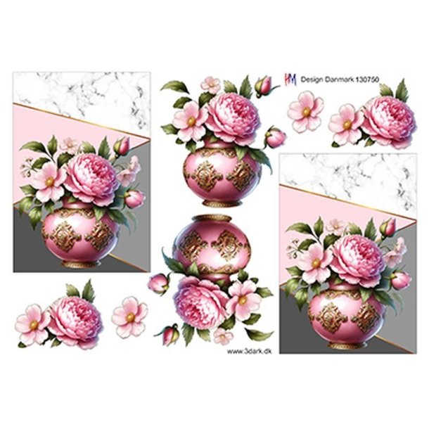 3D Lysr�de blomster i vase
