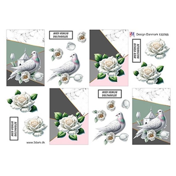 3D Due og hvid rose
