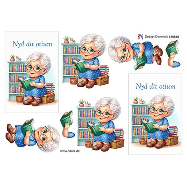 3D �ldre dame med bog