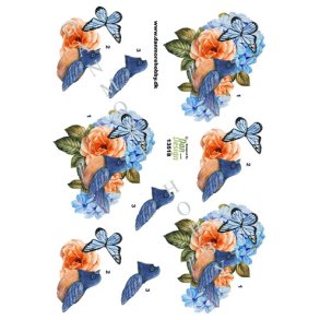 3D Bl� blomster, fugl og sommerfugl 