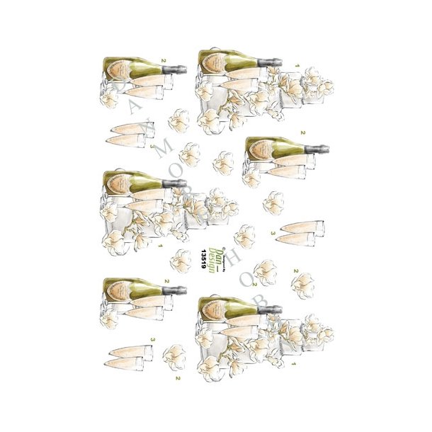 3D Bryllupskage og champagne