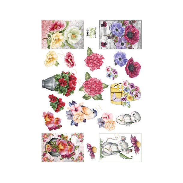  3D Blomster, mus og fugle