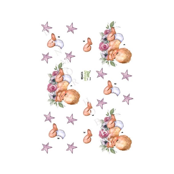 3D Baby p� lilla blomster