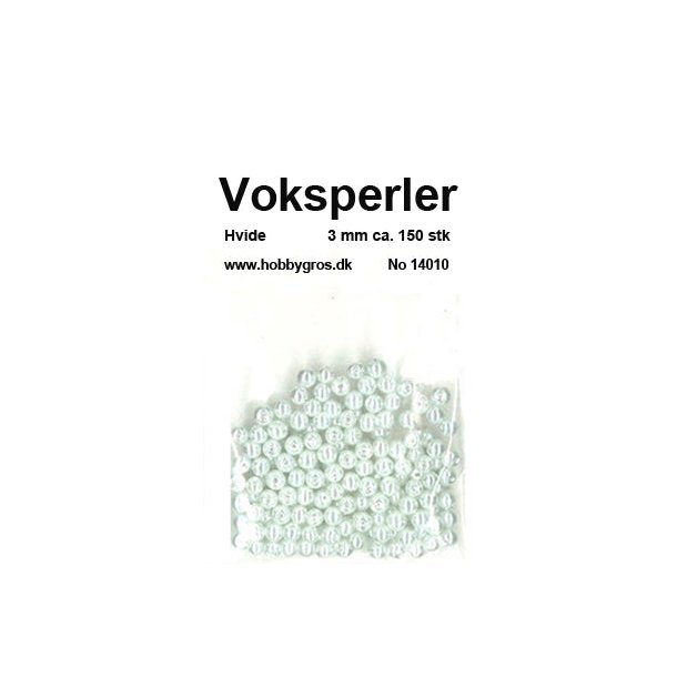 3 mm hvid glas voksperle ca 150 stk