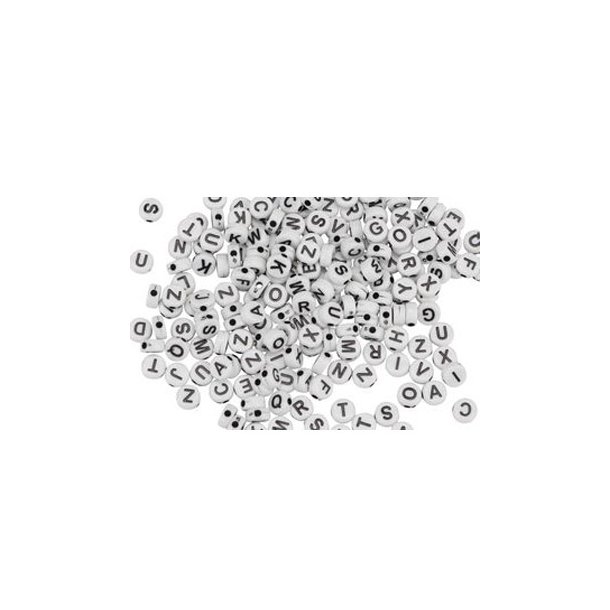 Perler Bogstaver runde/flade Sort/hvid 7mm 50g