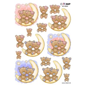  3D Pige & drenge bamser sidder p� m�nen