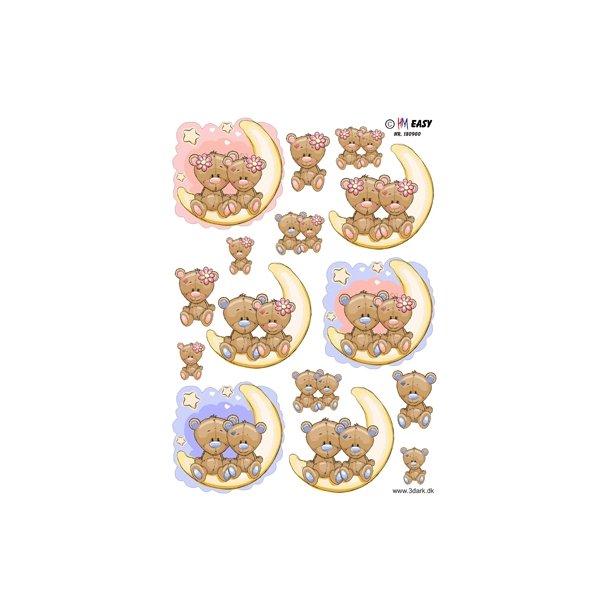  3D Pige & drenge bamser sidder p� m�nen