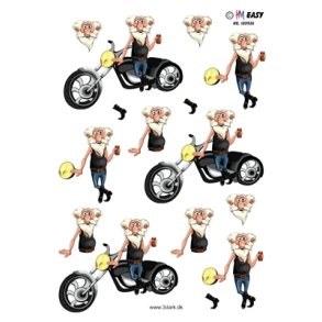  3D Sjov �ldre mand med motorcykel