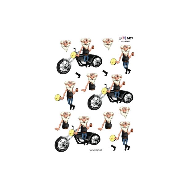  3D Sjov �ldre mand med motorcykel