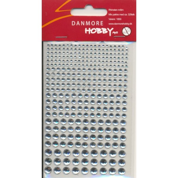  Rhinsten selvkl�bende klar acryl 2-3-4-5-6mm Ca 329 stk