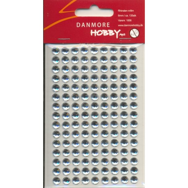  Rhinsten selvkl�bende klar acryl 6mm Ca 135 stk